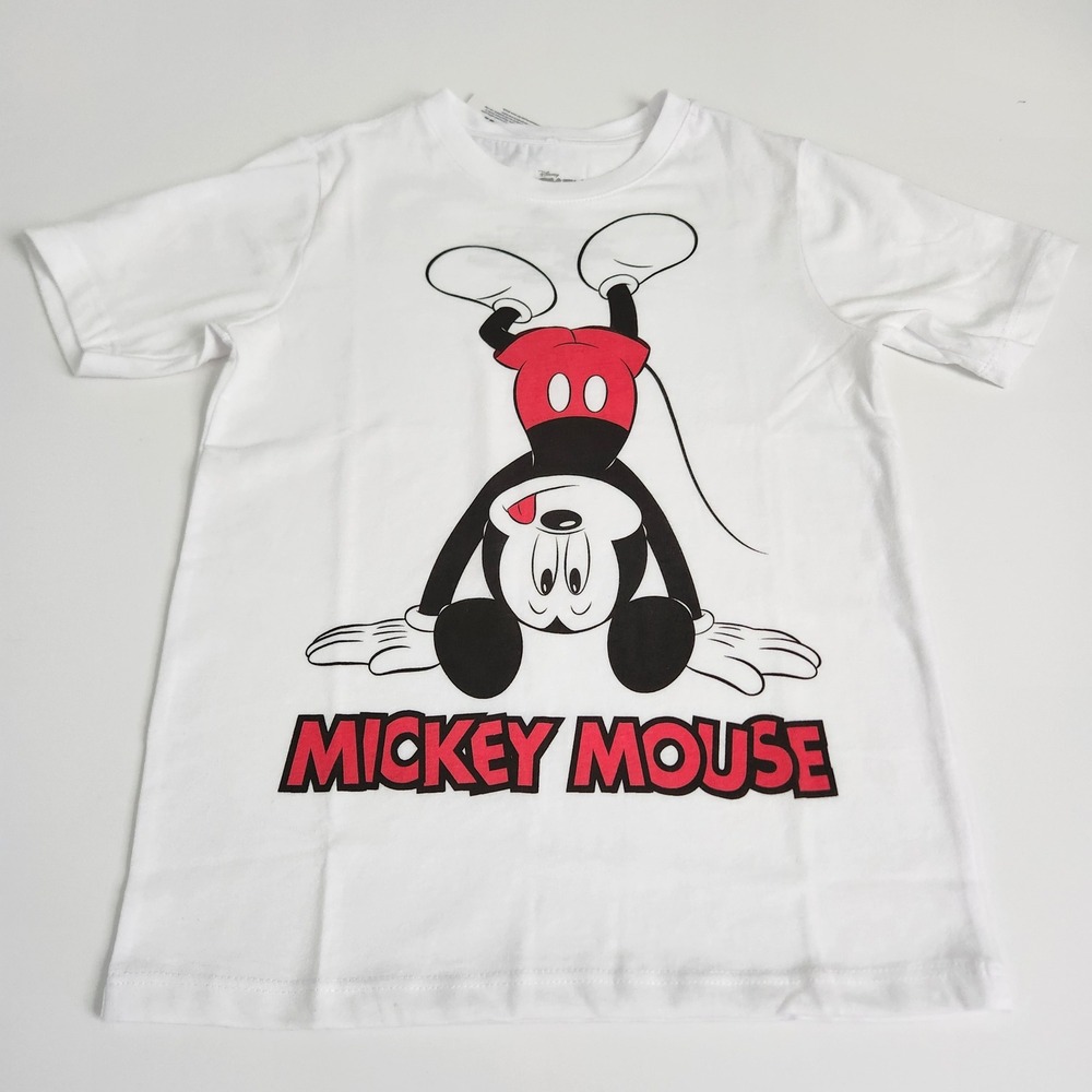 NWT Disney Mickey Mouse Kids White Upside Down‎ Graphic T-Shirt Size 6/7